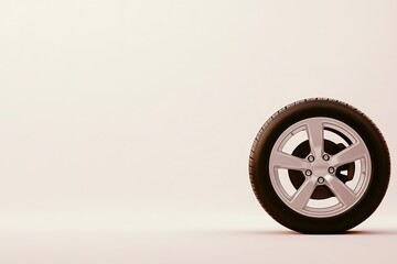 polished car tire with alloy wheel design resting on clean white background