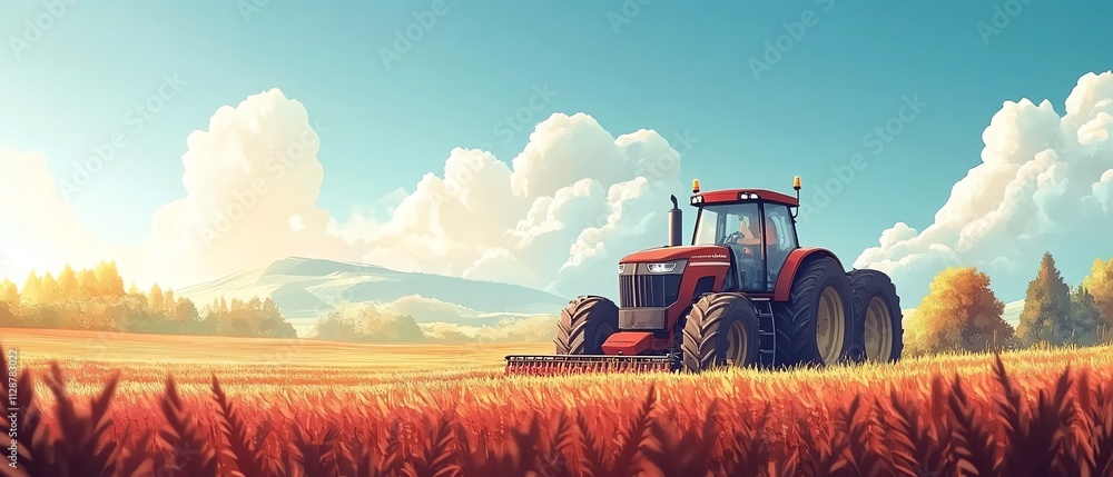 Aufkleber A modern farm with a farmer using AI technology to analyze data, monitor soil conditions, and control automated systems for efficient plantation and crop growth