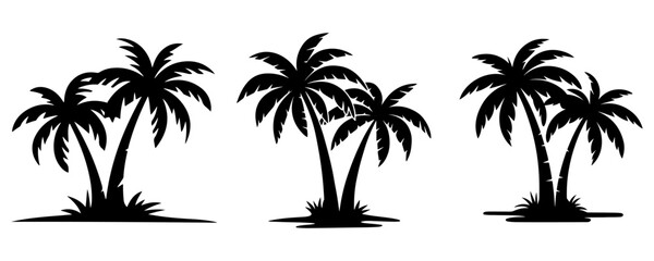 Minimalist black silhouette of Plam tree vector on white background.