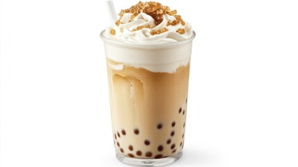 Brown sugar boba milk with thick cream and extra tapioca pearls on top,