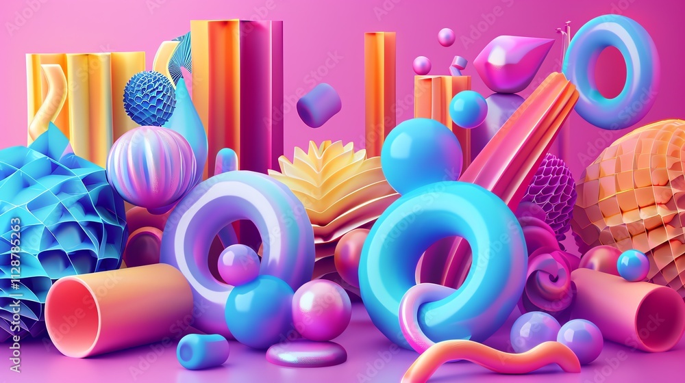 Aufkleber a 3d render of a colorful abstract scene.