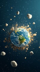 Earth Amidst Asteroids in Space - A Captivating Contrast of Beauty and Threat