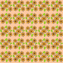 Orange floral pattern, green leaves, orange background