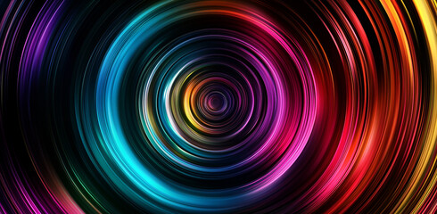 Obraz premium A colorful circular pattern with vibrant colors and blurred edges on a black background