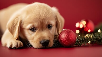 cute dog with christmas ornament background concept