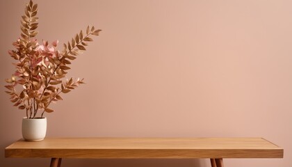 Wooden Platform with Pink Background and Flowers for Product Photography