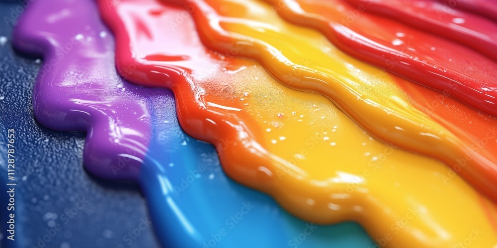 Poster flowing rainbow paint layers create a vibrant and glossy texture.