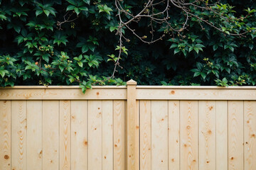 Fototapeta premium Wooden fence greenery backdrop rustic weathered appearance
