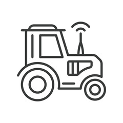 Smart farming tractor icon in line design. Tractor, farming, smart, agriculture, machinery, technology, field on white background vector. Smart farming tractor editable stroke icon