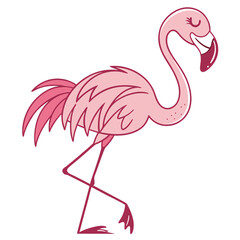 Fototapeta premium A playful illustration of a pink flamingo, standing gracefully on one leg with a cheerful expression, adding whimsy and charm, set against a transparent background