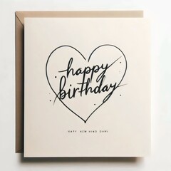 Happy birthday card with a black and white heart drawn.