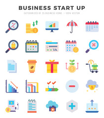 Set of 25 Business Start Up Flat Icons Pack.