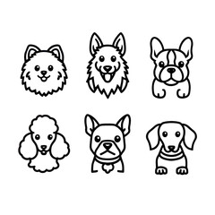 Fototapeta premium set of six puppy dog clip art line drawing illustration cartoon isolated on transparent background toy breed poodle dachshund boston terrier