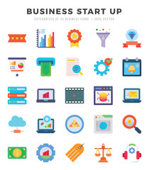 Business Start Up Icons Pack. Flat icons set. Flat icon collection set. Simple vector icons.