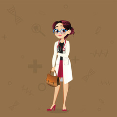 Doctor Girl standing poses vector Background