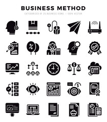 Business Method Glyph icons collection. 25 icon set. Vector illustration.