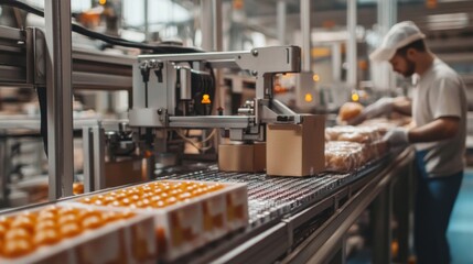 Automated Packaging Line with Worker and Product Boxes