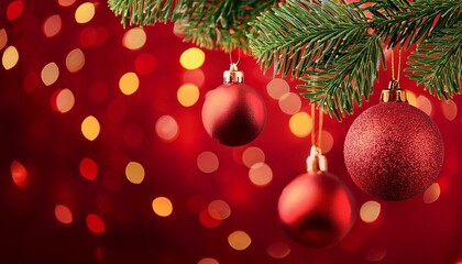 Obraz premium Christmas Tree In Red Shiny Glittering Background or christmas decoration on red