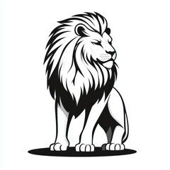 Fototapeta premium Majestic lion sitting, monochrome illustration.