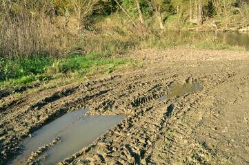 tractor tracks in a field