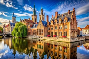 Fototapeta premium Captivating View of Bruges City Hall in Belgium - Architectural Marvel and Historical Landmark Surrounded by Charming Streets and Scenic Canals