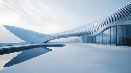 Modern Architectural Design Featuring Wavelike Facade and Pool