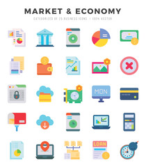 Market & Economy Icons Pack Flat Style. Vector illustration.