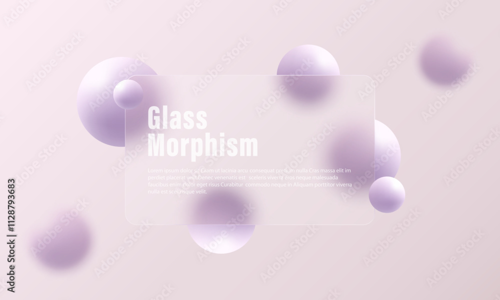 Poster website landing page in glass morphism style. partition made of transparent material with floating s