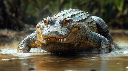 Fototapeta premium A large alligator in murky water