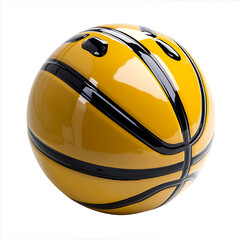 A yellow basketball with black stripes