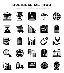 Vector icons set of Business Method. Glyph style Icons.