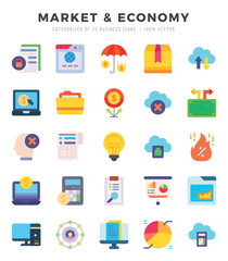Market & Economy Icons bundle. Flat style Icons. Vector illustration.