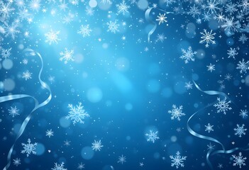 A blue Christmas background adorned with delicate snowflakes, evoking a wintry, festive feel.	