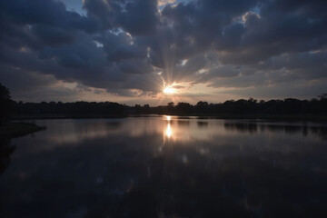 Obraz premium Sunset landscape lake river sky colors clouds reflection effect