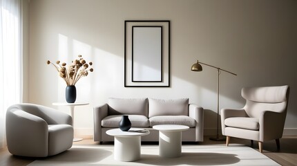 Frame mockup, Living room wall poster mockup. Interior mockup with house background. Modern interior design.	