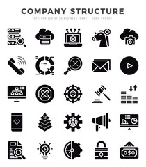 Company Structure Glyph icons collection. 25 icon set in a Glyph design.