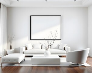 Frame mockup, Living room wall poster mockup. Interior mockup with house background. Modern interior design.	