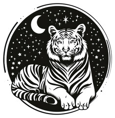 Fototapeta premium PNG Surreal aesthetic tiger logo blackboard wildlife stencil.