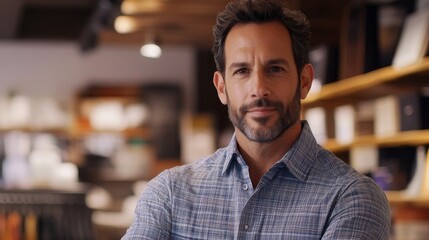 Portrait of a man with a beard in a plaid shirt