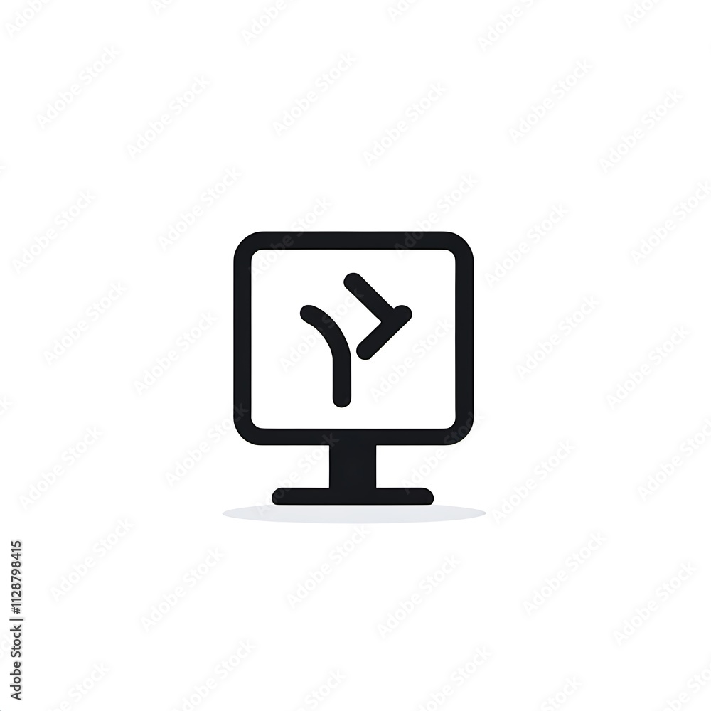 Poster computer screen with fork in the road icon: an abstract illustration of a computer monitor with a fo