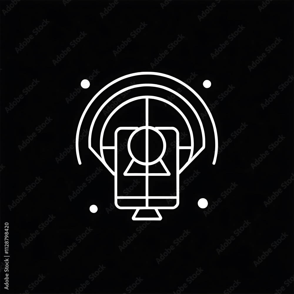 Poster digital focus: a minimalist line art design featuring a computer screen with a person's head inside,