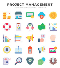 Project Management elements. Flat web icon set. Simple vector illustration.