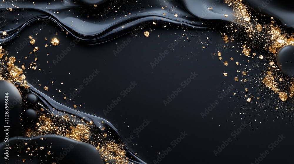Poster elegant black background with golden glitter elements creating a sophisticated and artistic display 