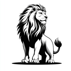 Naklejka premium Majestic black and white illustration of a powerful lion standing tall.