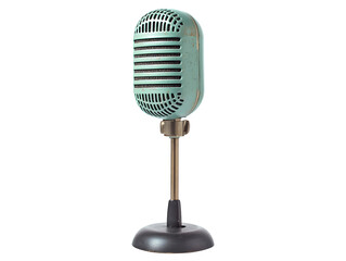 Vintage microphone on a stand, isolated on a white background. PNG transparent.