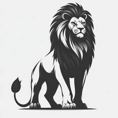 Obraz premium Majestic grayscale lion with a full mane standing.