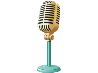 Vintage microphone on a stand, isolated on a white background. PNG transparent.