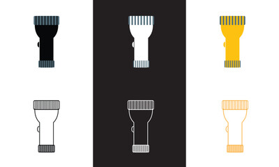 Flashlight icon in outline and solid style.  Vector illustration. isolated on white and black background. EPS 10