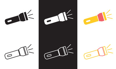 Flashlight icon in outline and solid style.  Vector illustration. isolated on white and black background. EPS 10