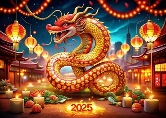 Obraz premium Celebrating the Year of the Snake: A Glimpse into Chinese New Year 2025 Festivities, Traditions, and Symbolism in Vibrant Cultural Settings